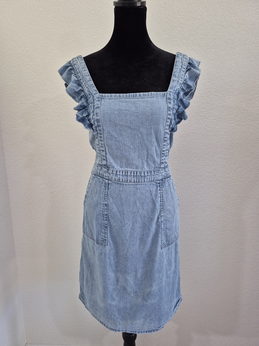 Japna Light Blue Ruffle Strap Denim Mini Dress
